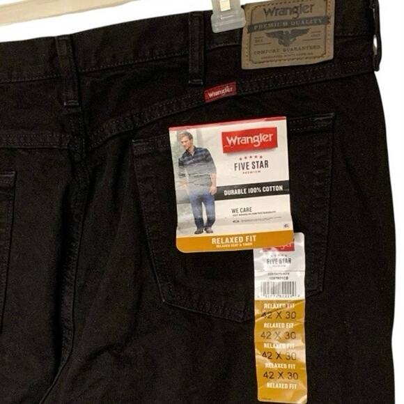 Wrangler Five Star Relaxed Fit Jeans Black Size 42x30 Men’s Durable Cotton - Picture 3 of 10